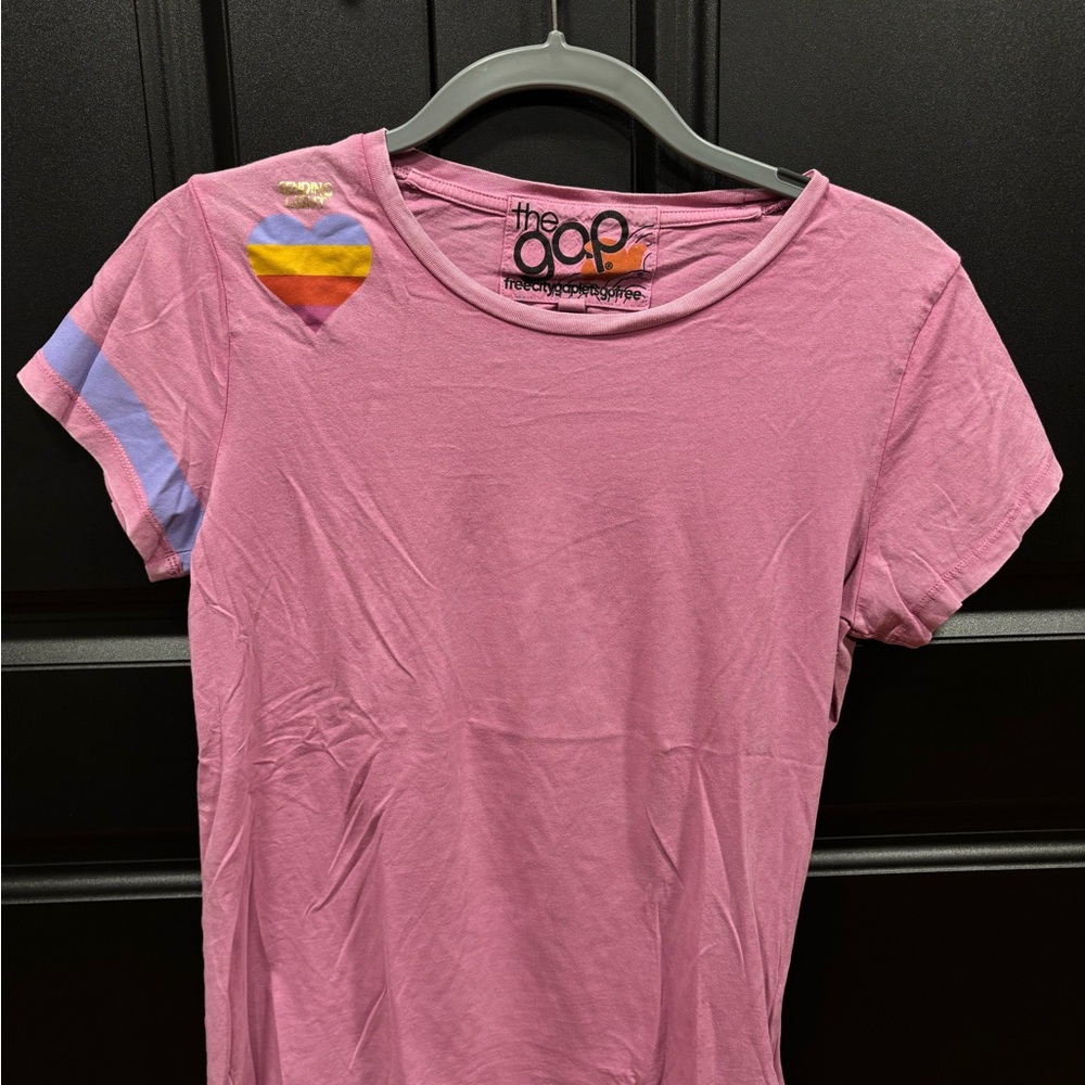Women’s Pink Tee with Rainbow Heart Accent GAP x Free City